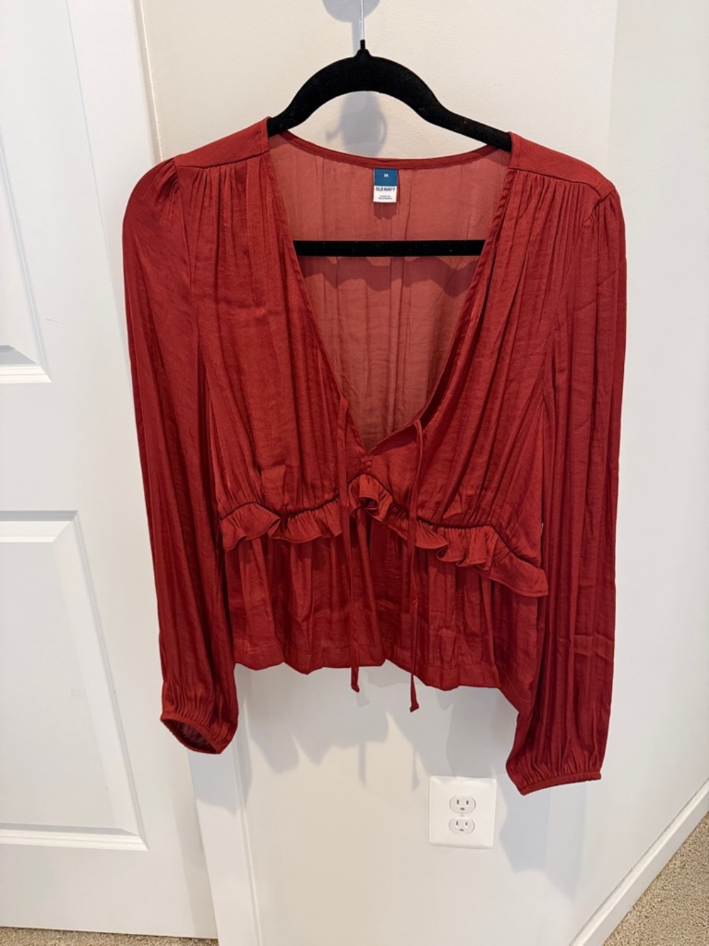 Old Navy Rust Red Ruffle Tie-Front Blouse